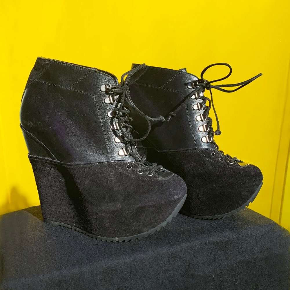 Yves Saint Laurent Platform Wedge Lace Up Boots